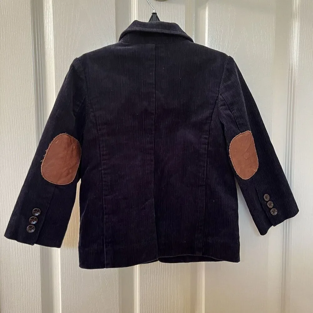 Janie and Jack School Bound Navy Blue Corduroy Blazer Elbow Patches Boys Size 3